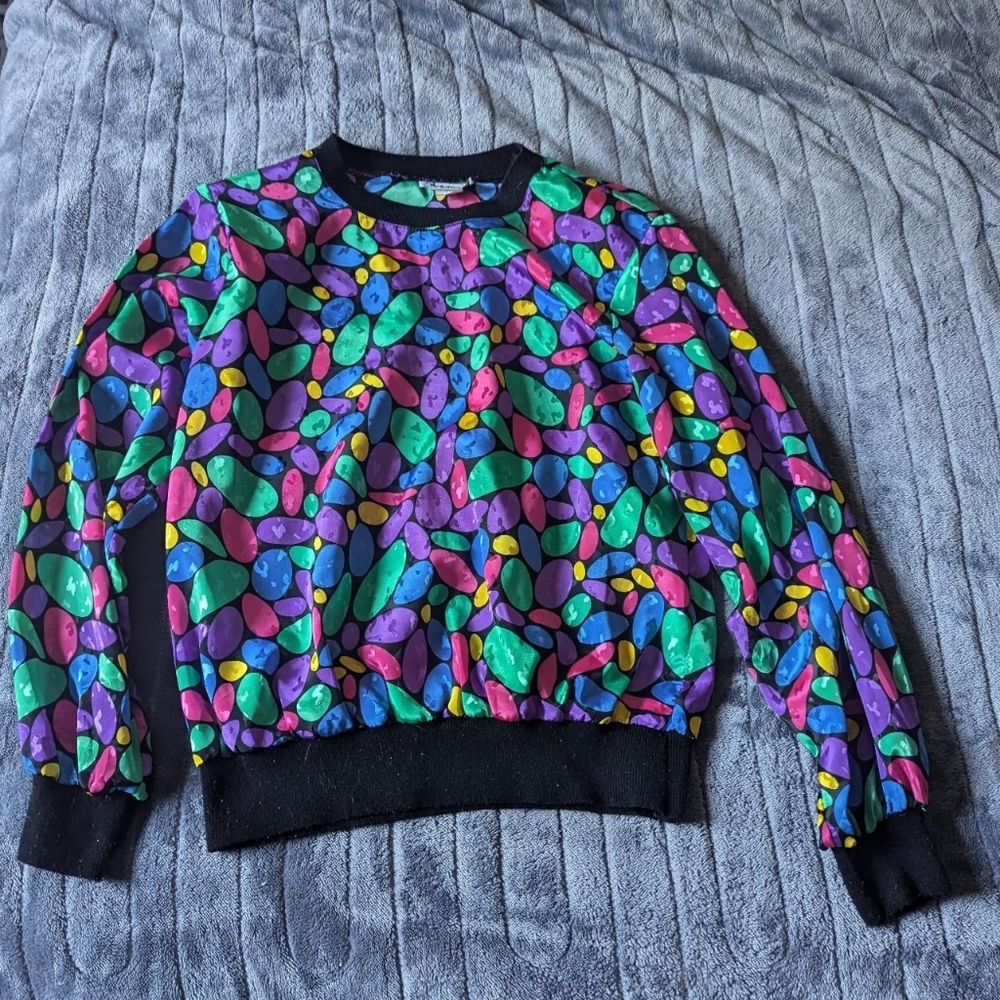 Notations Vintage 80s Eclectic Colorful Retro Party Shirt Women's Size M